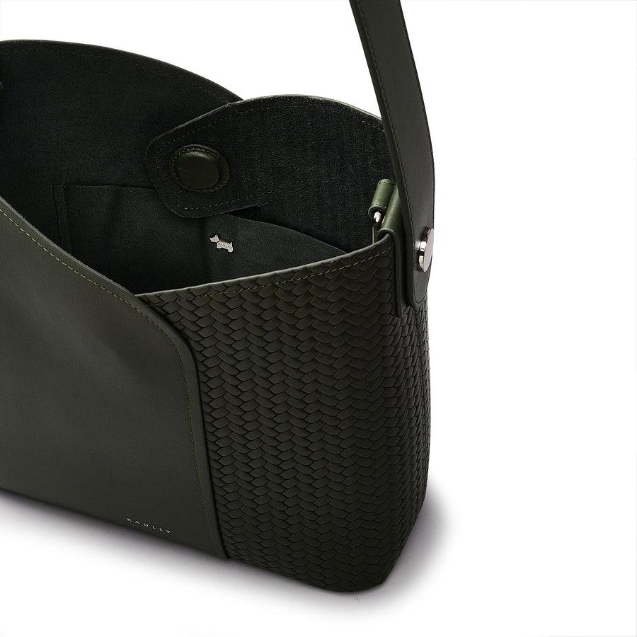 The Cordelia Leather Medium Open Top Shoulder Bag in Racing Green - H2082302