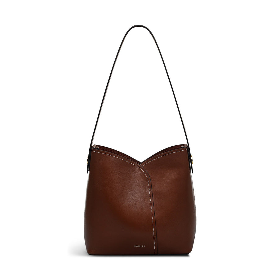 The Cordelia Leather Medium Open Top Shoulder Bag in Walnut - H2083208
