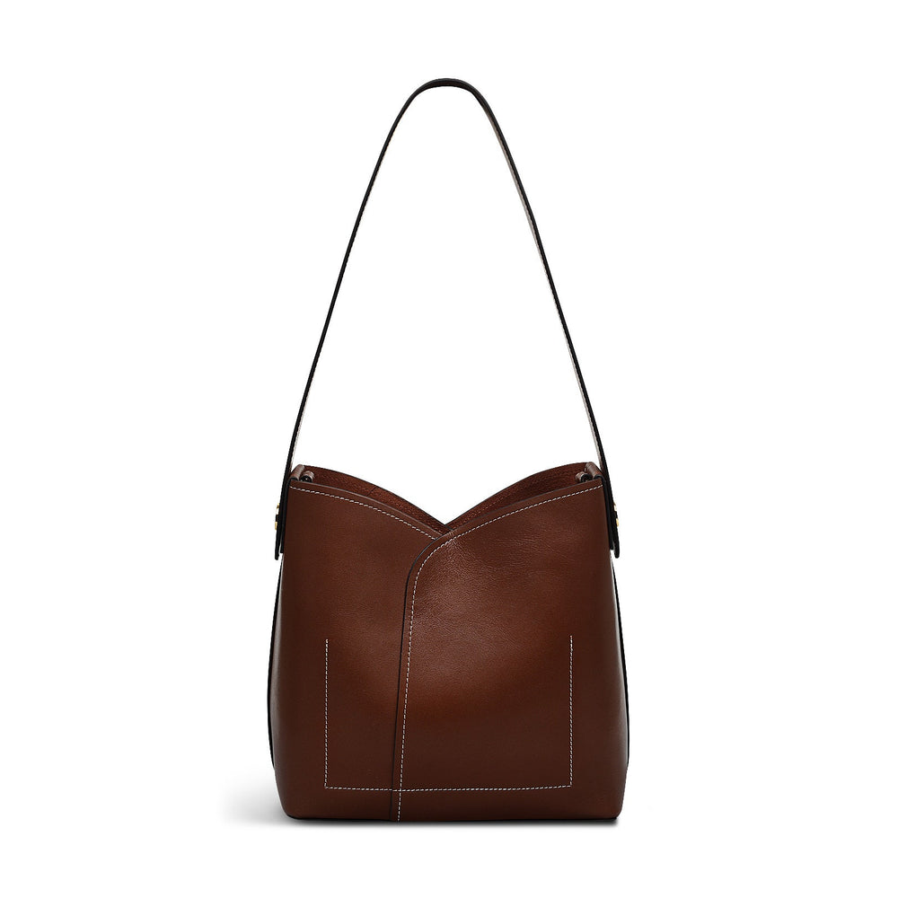 The Cordelia Leather Medium Open Top Shoulder Bag in Walnut - H2083208