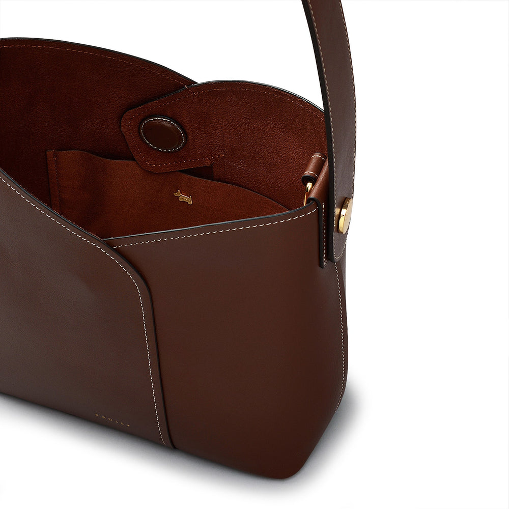 The Cordelia Leather Medium Open Top Shoulder Bag in Walnut - H2083208