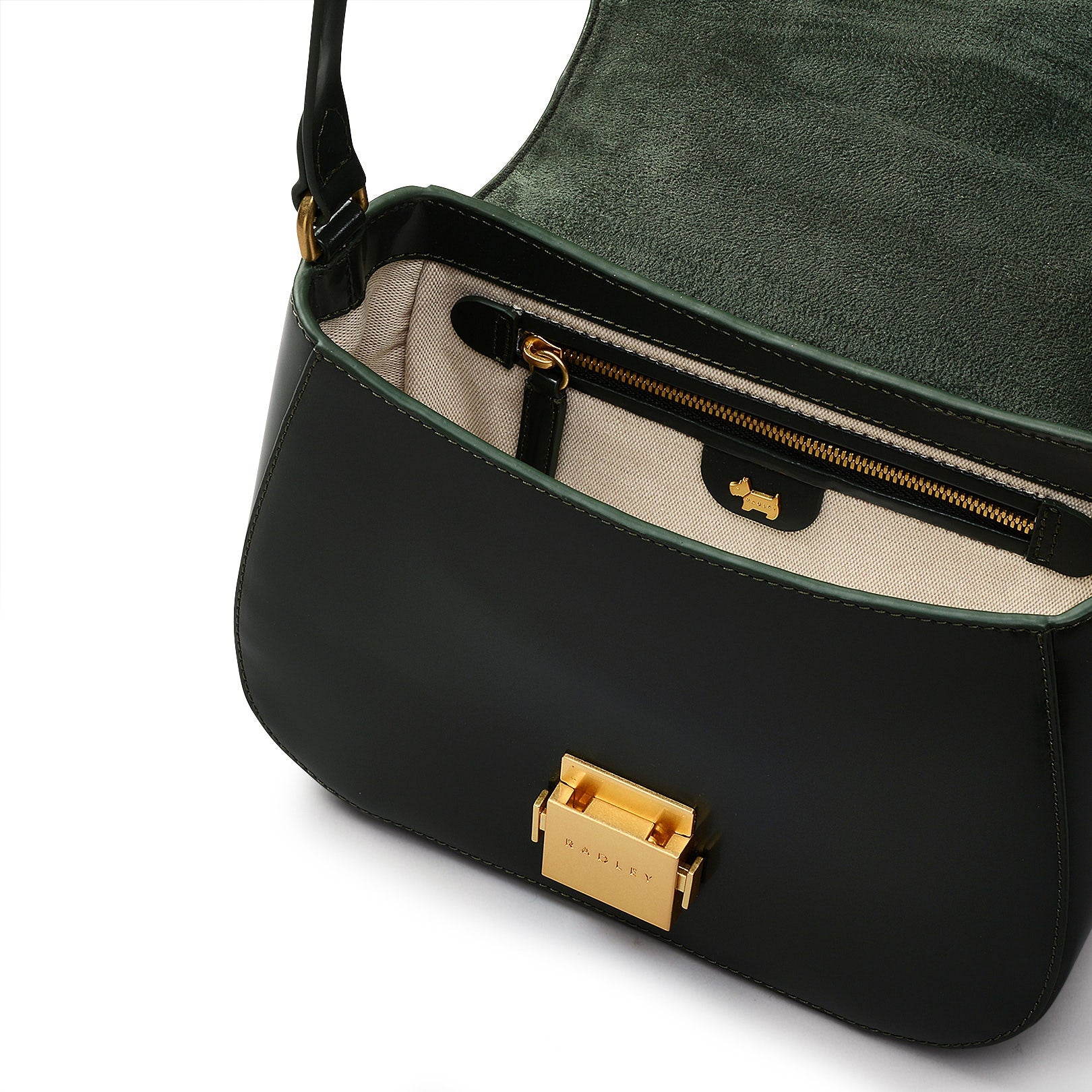 Newton Place Leather Medium Flapover Shoulder Bag in Racing Green - H2086302