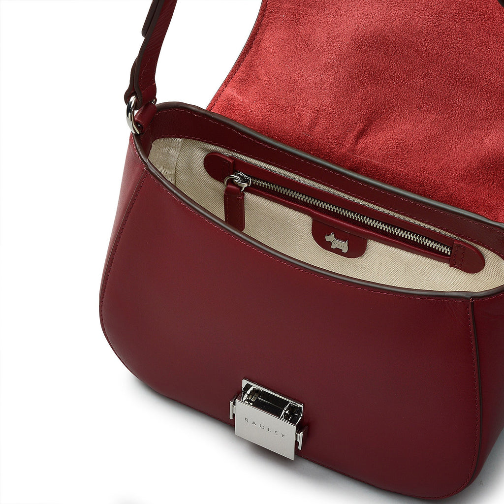 Newton Place Leather Medium Flapover Shoulder Bag in Cranberry - H2087604