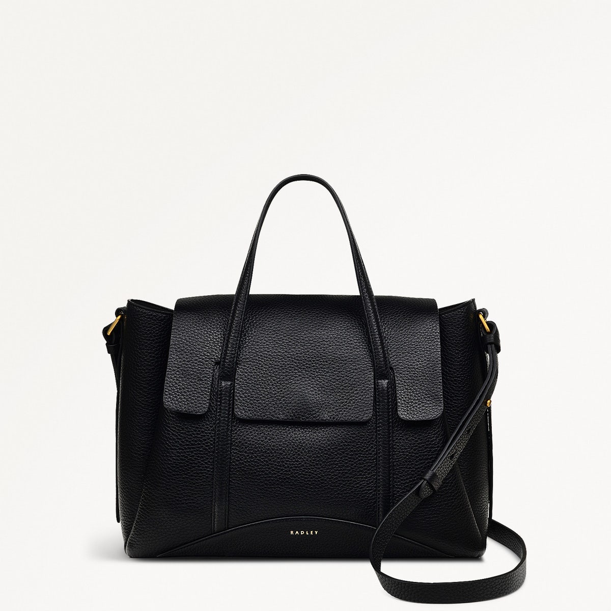 The Chancery Leather Medium Flapover Satchel Bag in Black - H2090001