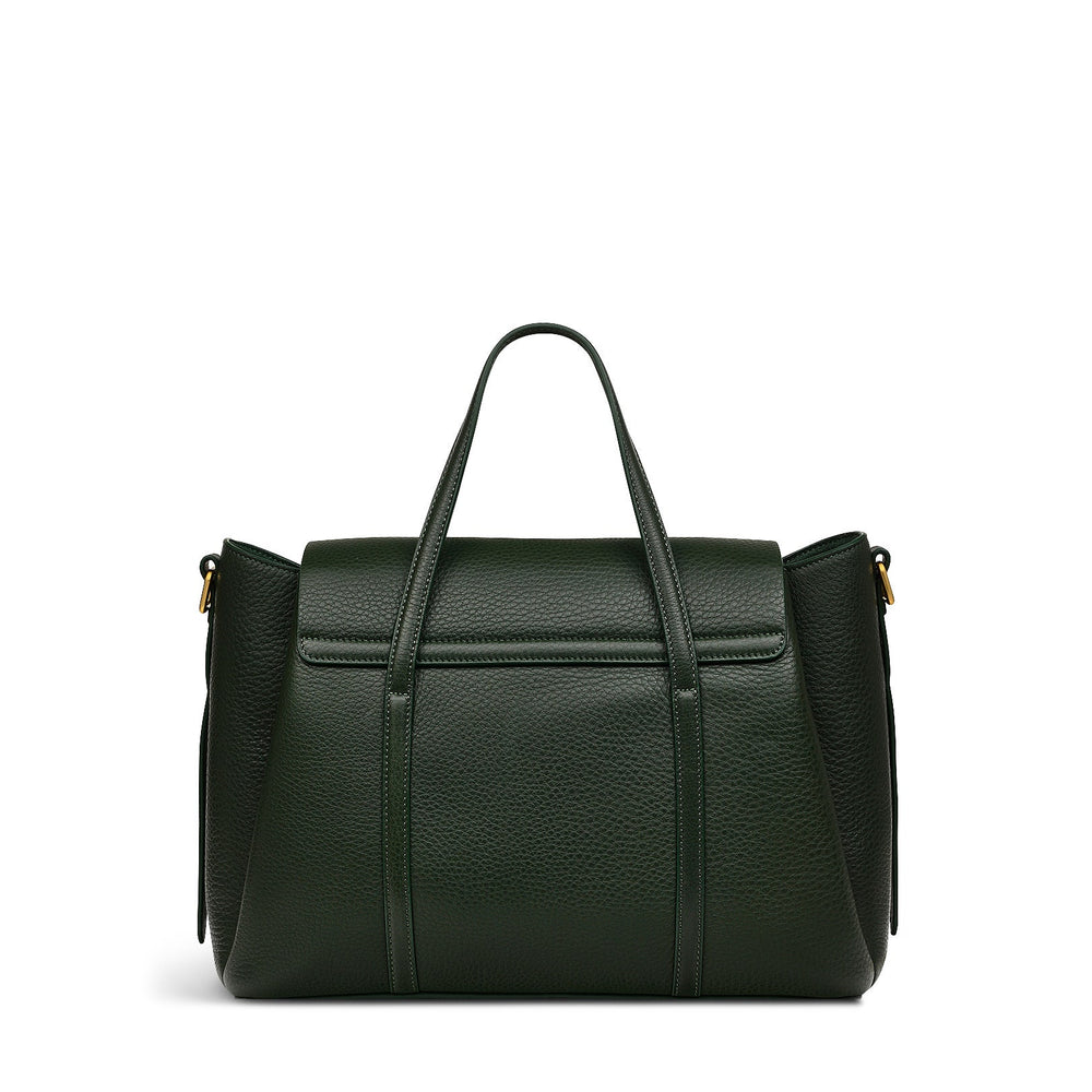 The Chancery Leather Medium Flapover Satchel Bag in Racing Green - H2091302