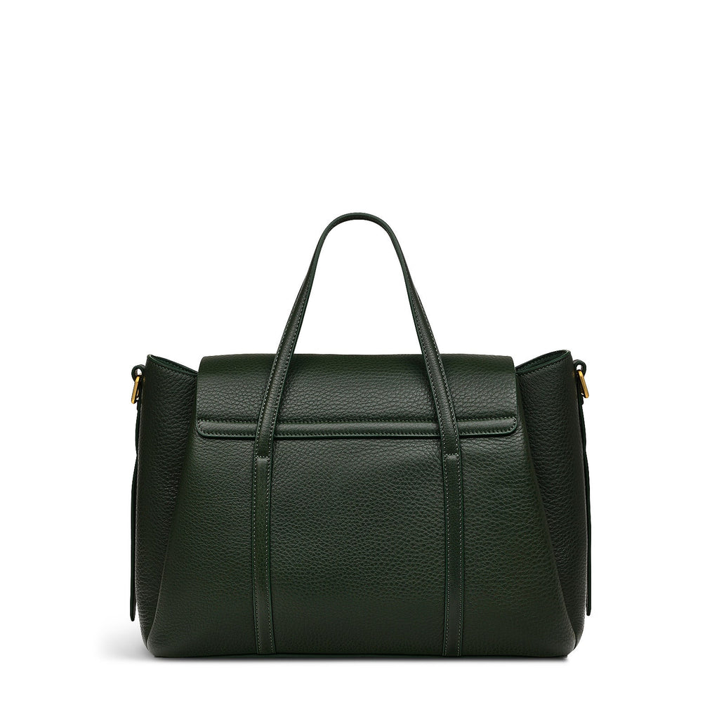 The Chancery Leather Medium Flapover Satchel Bag in Racing Green - H2091302