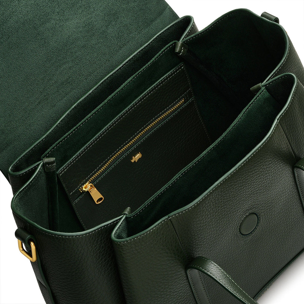The Chancery Leather Medium Flapover Satchel Bag in Racing Green - H2091302