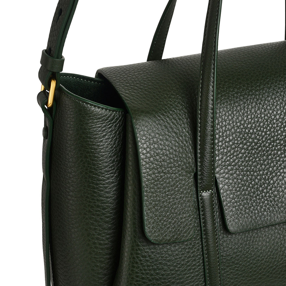 The Chancery Leather Medium Flapover Satchel Bag in Racing Green - H2091302