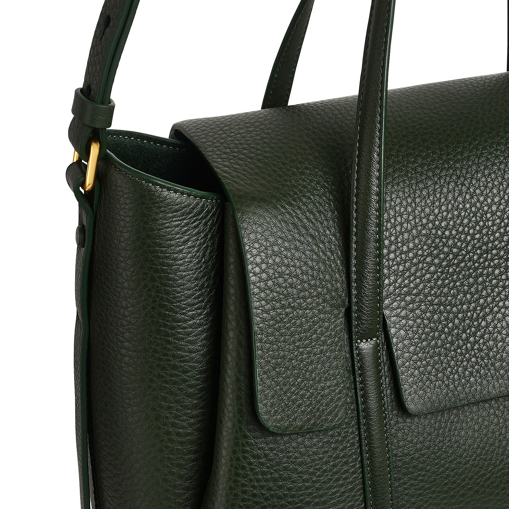 The Chancery Leather Medium Flapover Satchel Bag in Racing Green - H2091302