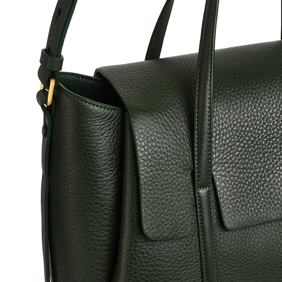 The Chancery Leather Medium Flapover Satchel Bag in Racing Green - H2091302