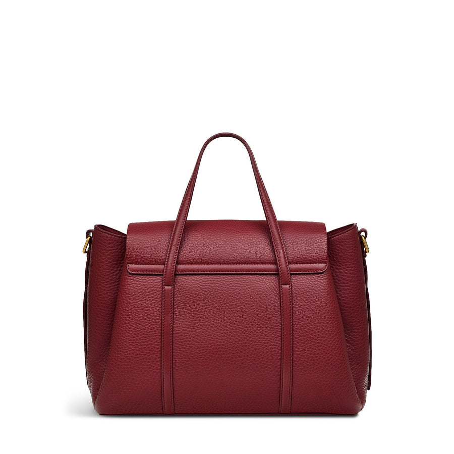 The Chancery Leather Medium Flapover Satchel Bag in Cranberry - H2092604