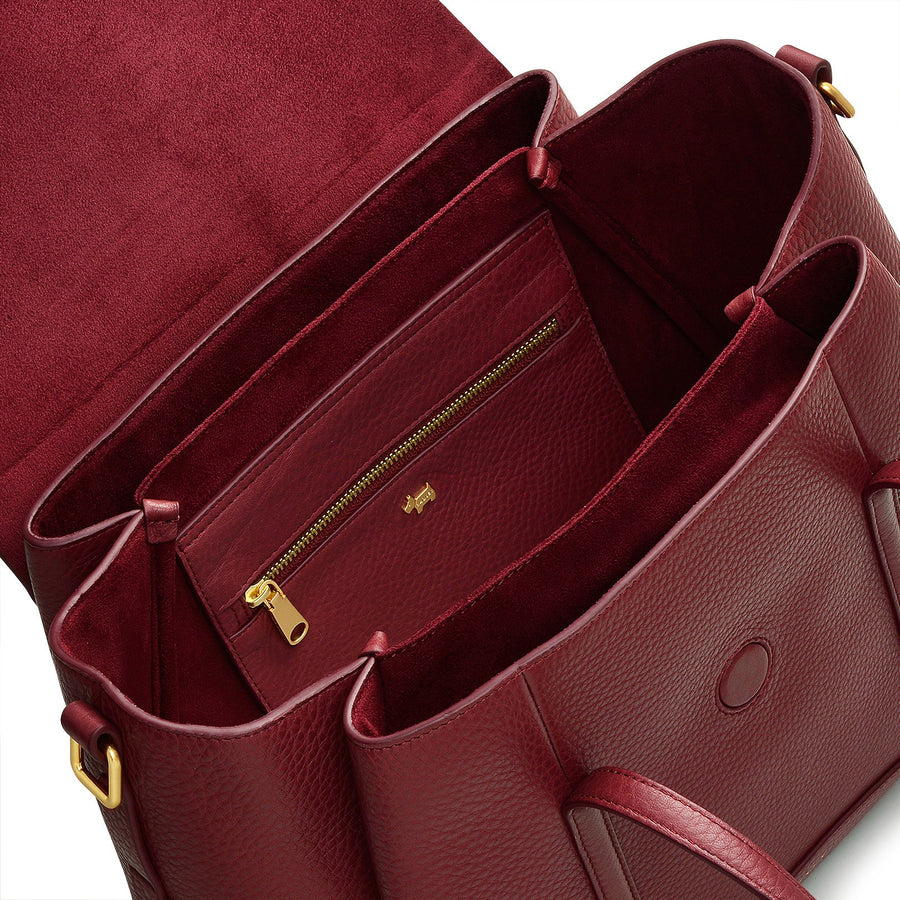 The Chancery Leather Medium Flapover Satchel Bag in Cranberry - H2092604