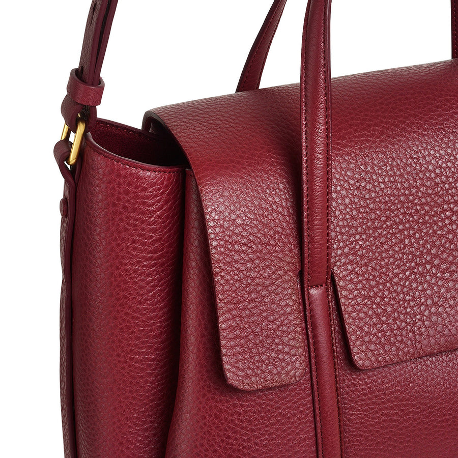 The Chancery Leather Medium Flapover Satchel Bag in Cranberry - H2092604