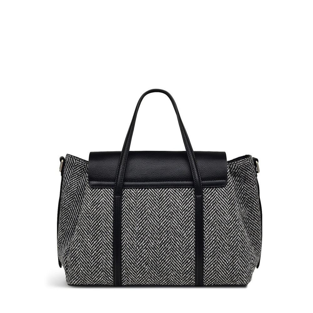 The Chancery Leather Medium Flapover Satchel Bag in Black - H2093001