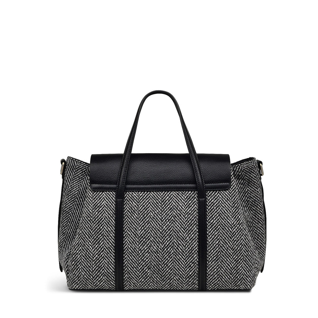 The Chancery Leather Medium Flapover Satchel Bag in Black - H2093001