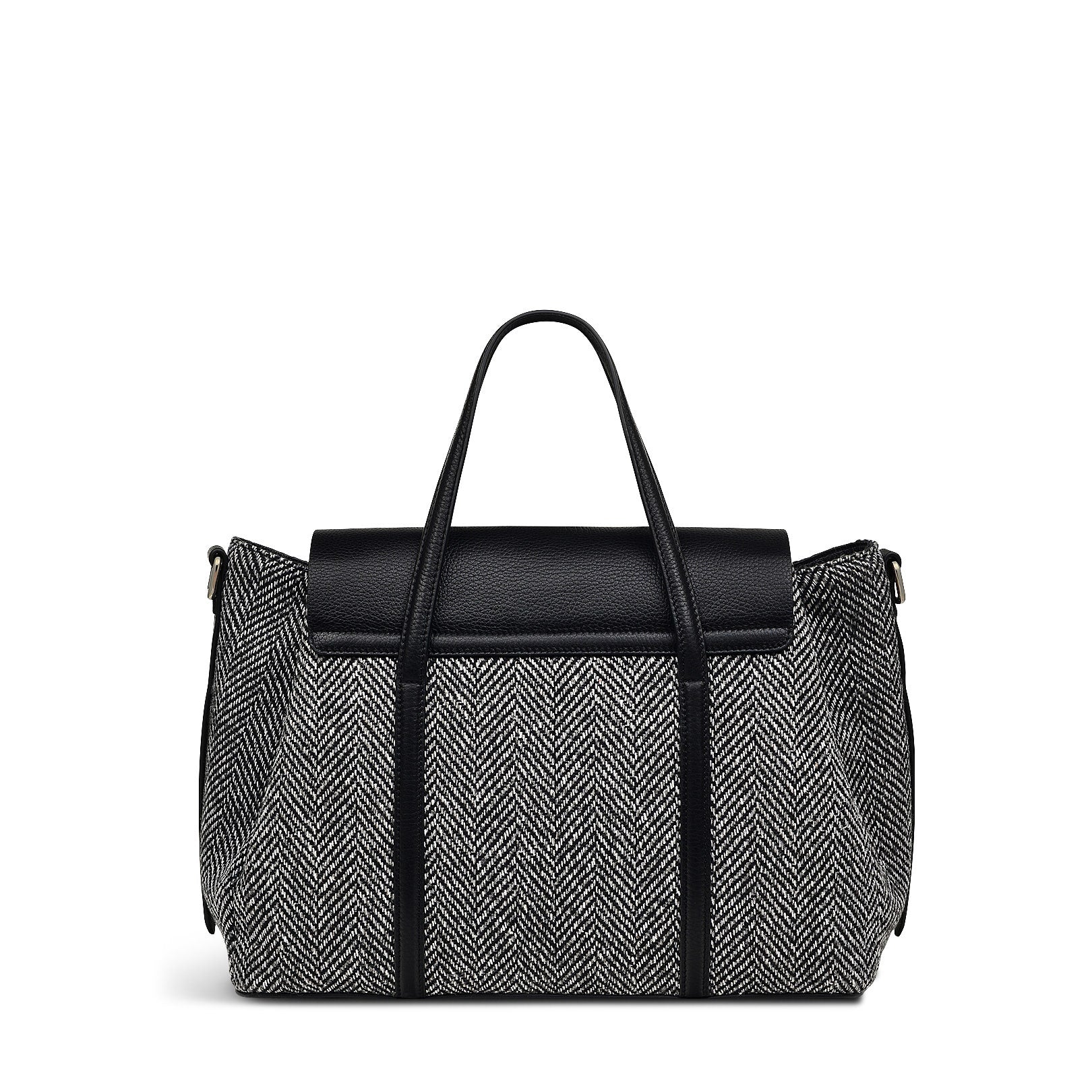 The Chancery Leather Medium Flapover Satchel Bag in Black - H2093001