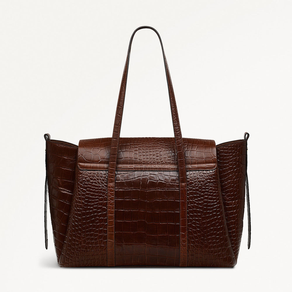 THE CHANCERY - FAUX CROC LARGE FLAPOVER SHOULDER WALNUT