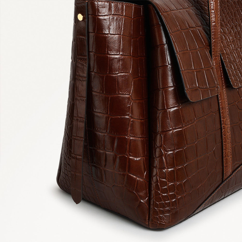 THE CHANCERY - FAUX CROC LARGE FLAPOVER SHOULDER WALNUT