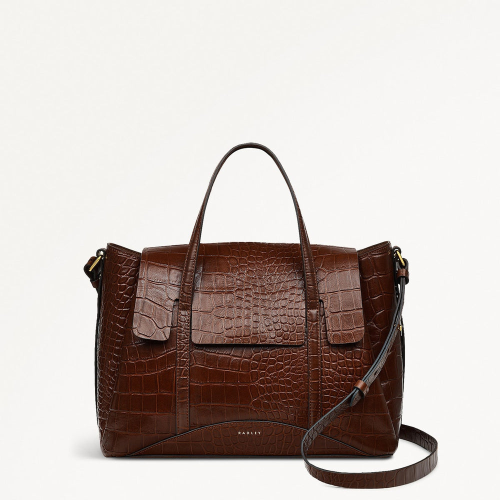 The Chancery Leather Medium Flapover Grab Bag in Walnut - H2096208