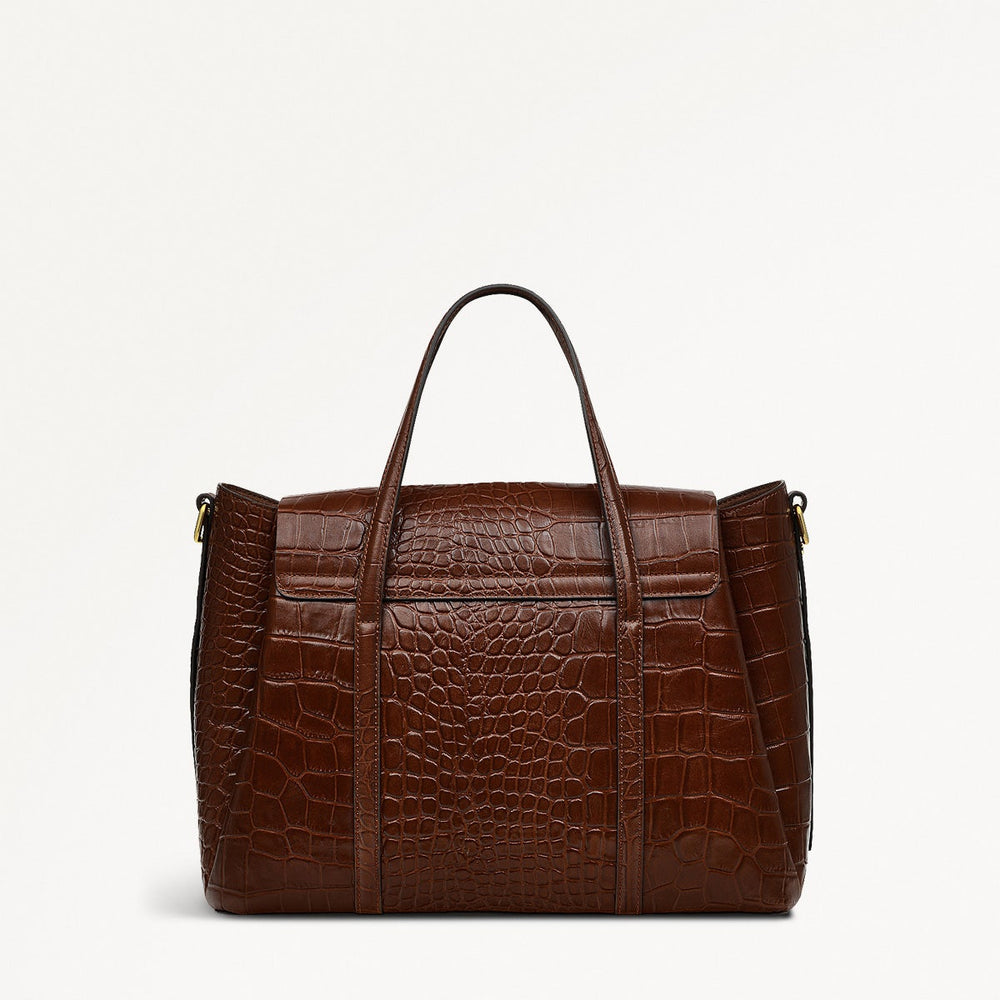 The Chancery Leather Medium Flapover Grab Bag in Walnut - H2096208