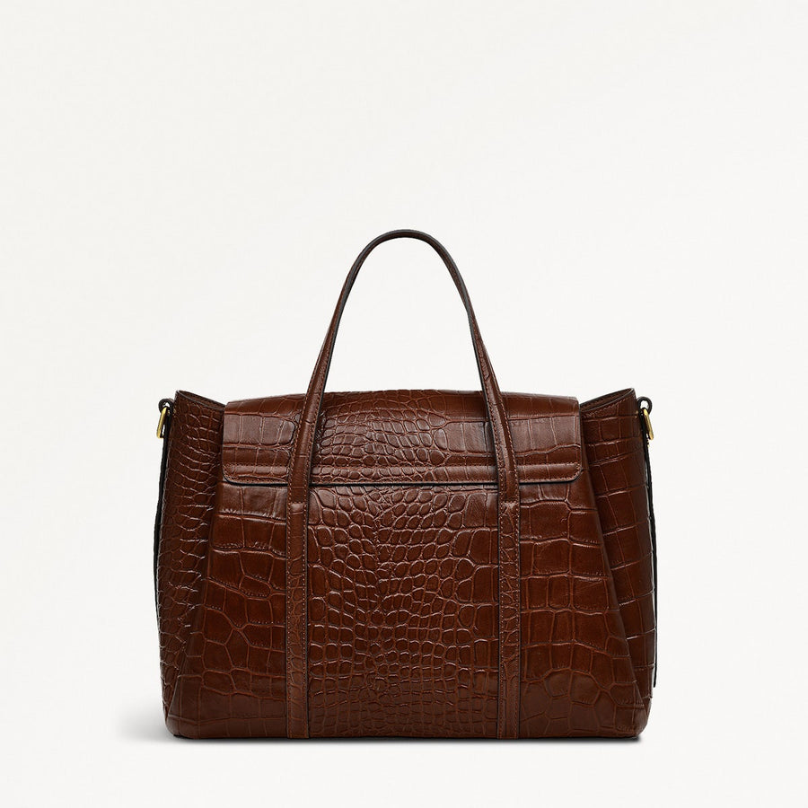 The Chancery Leather Medium Flapover Grab Bag in Walnut - H2096208