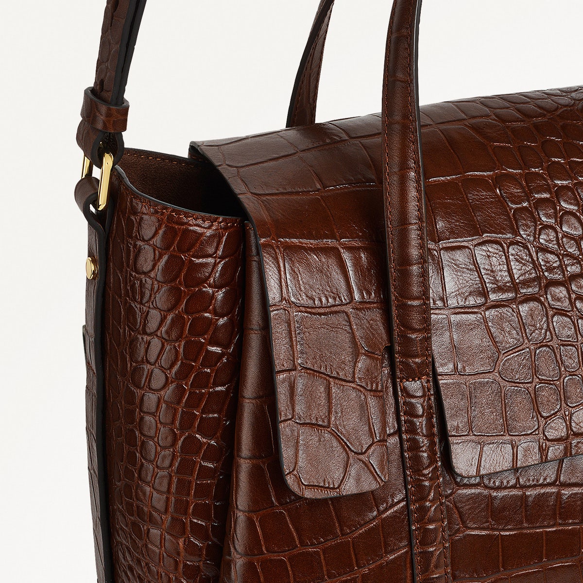 The Chancery Leather Medium Flapover Grab Bag in Walnut - H2096208