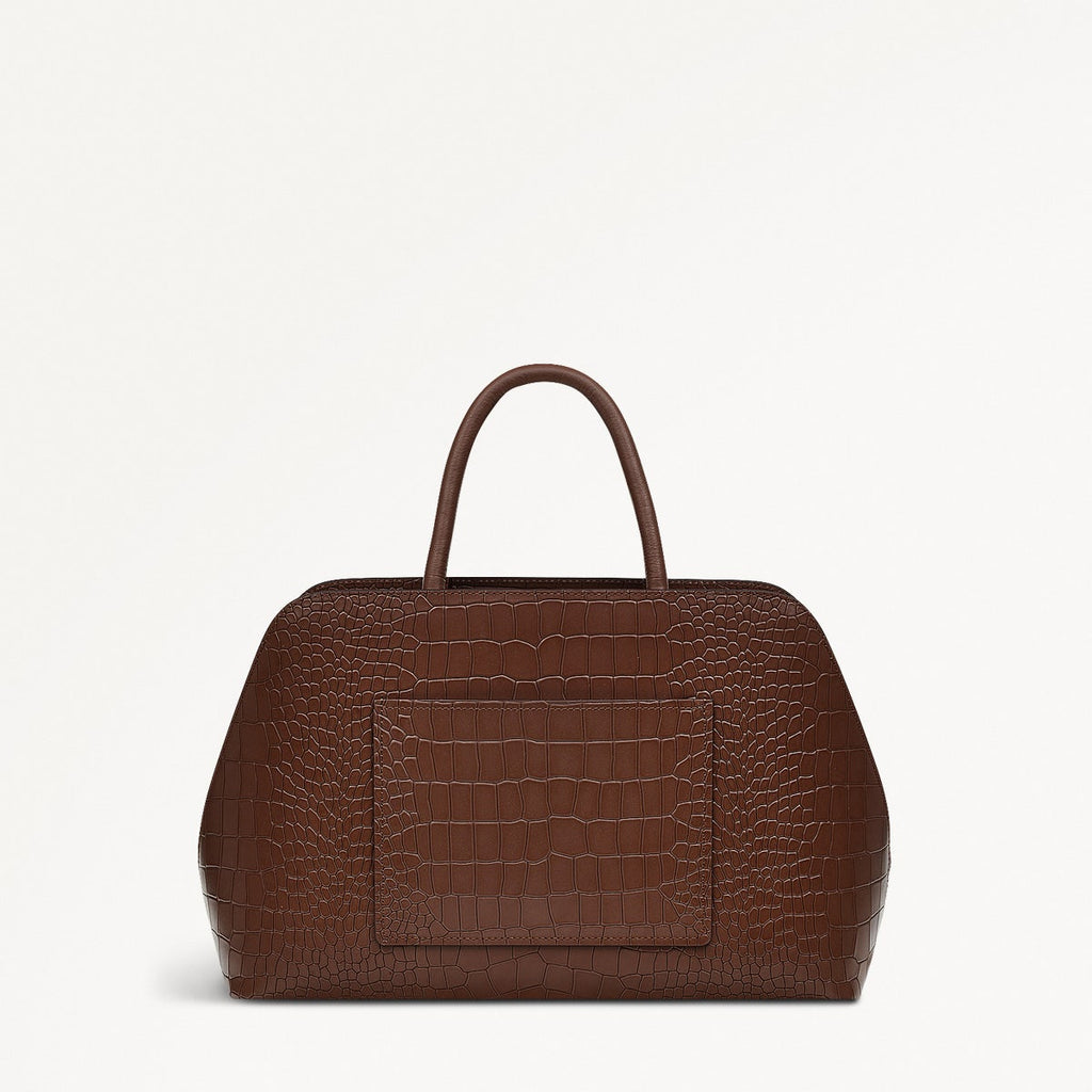 Liverpool Street Leather Medium Ziptop Grab Bag in Walnut - H2102208