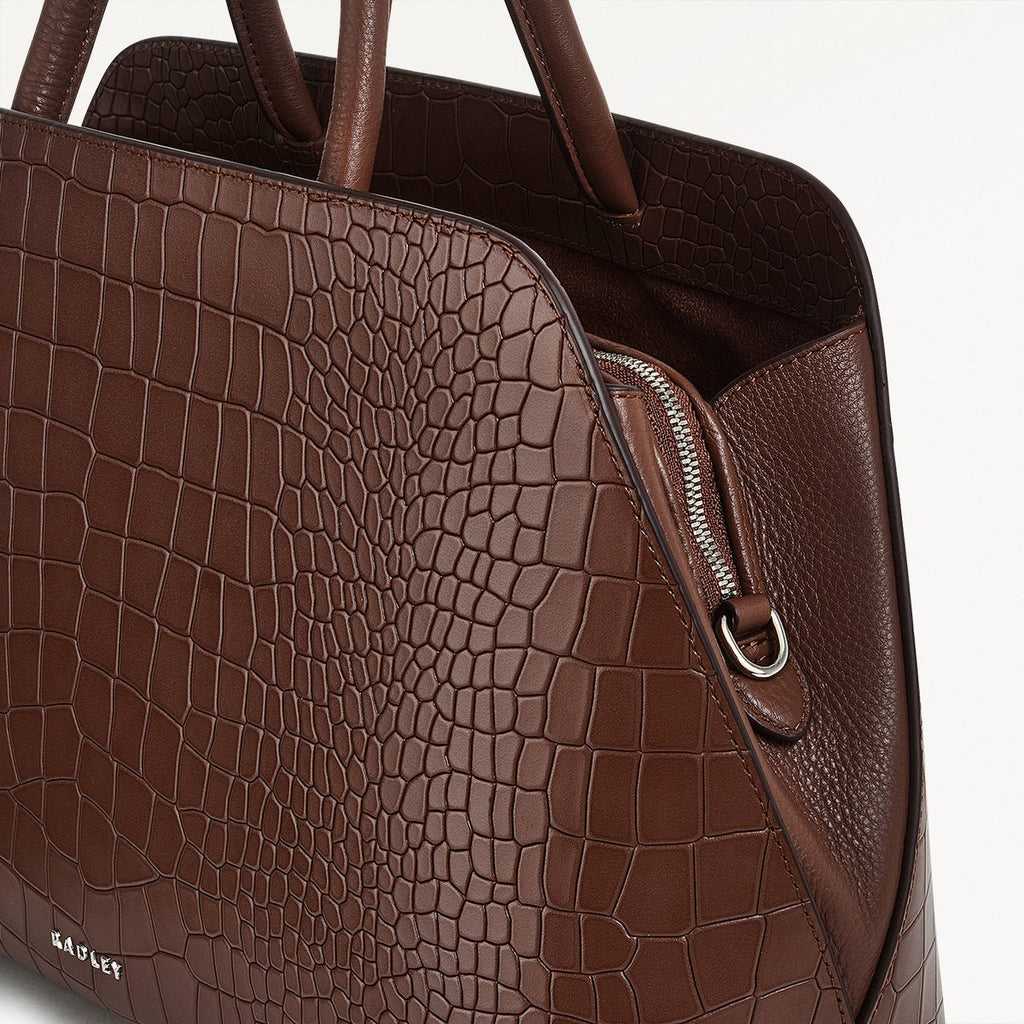 Liverpool Street Leather Medium Ziptop Grab Bag in Walnut - H2102208