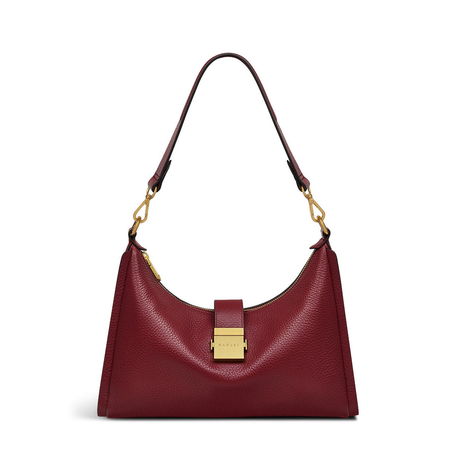 Sloane Street Leather Medium Ziptop Shoulder Bag in Cranberry - H2105604