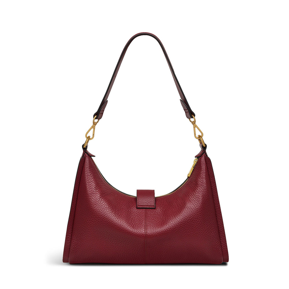 Sloane Street Leather Medium Ziptop Shoulder Bag in Cranberry - H2105604