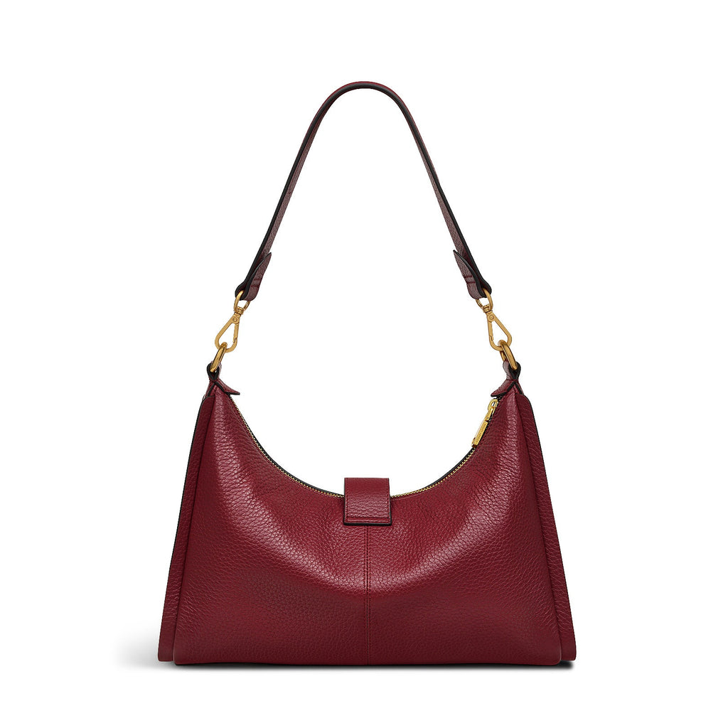 Sloane Street Leather Medium Ziptop Shoulder Bag in Cranberry - H2105604
