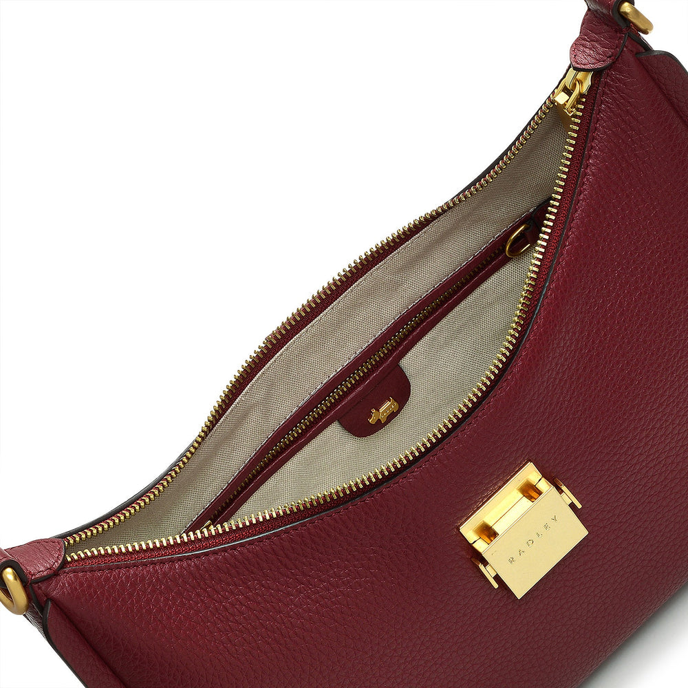Sloane Street Leather Medium Ziptop Shoulder Bag in Cranberry - H2105604
