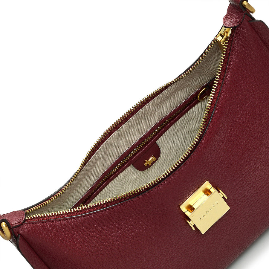Sloane Street Leather Medium Ziptop Shoulder Bag in Cranberry - H2105604