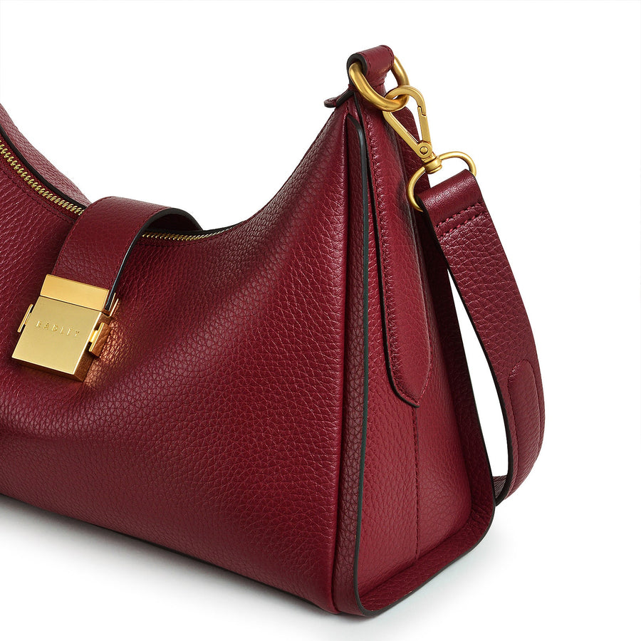 Sloane Street Leather Medium Ziptop Shoulder Bag in Cranberry - H2105604