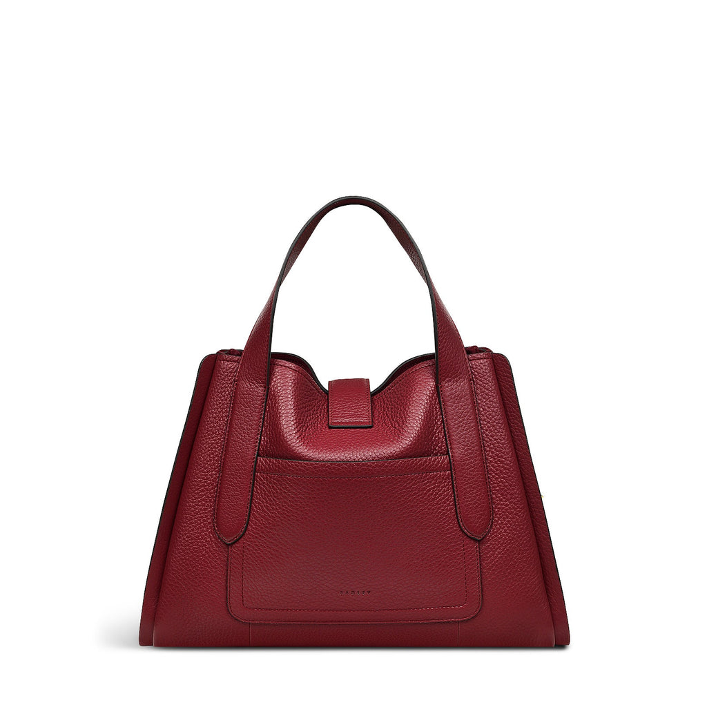 Sloane Street Leather Medium Ziptop Satchel Bag in Cranberry - H2107604