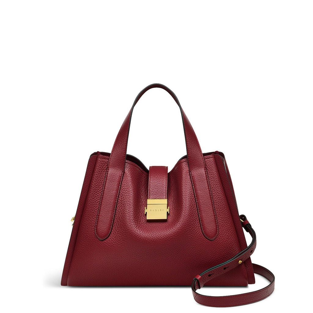 Sloane Street Leather Medium Ziptop Satchel Bag in Cranberry - H2107604