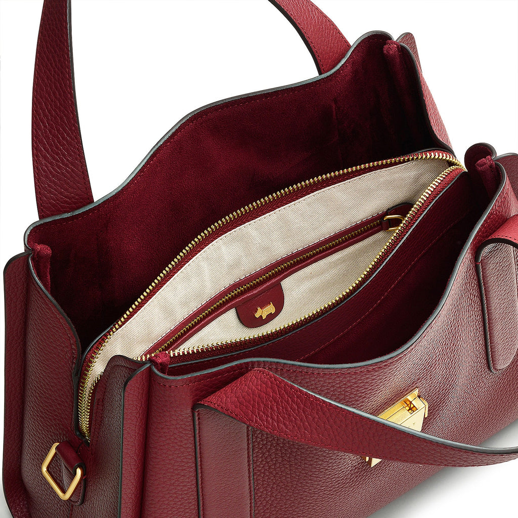Sloane Street Leather Medium Ziptop Satchel Bag in Cranberry - H2107604