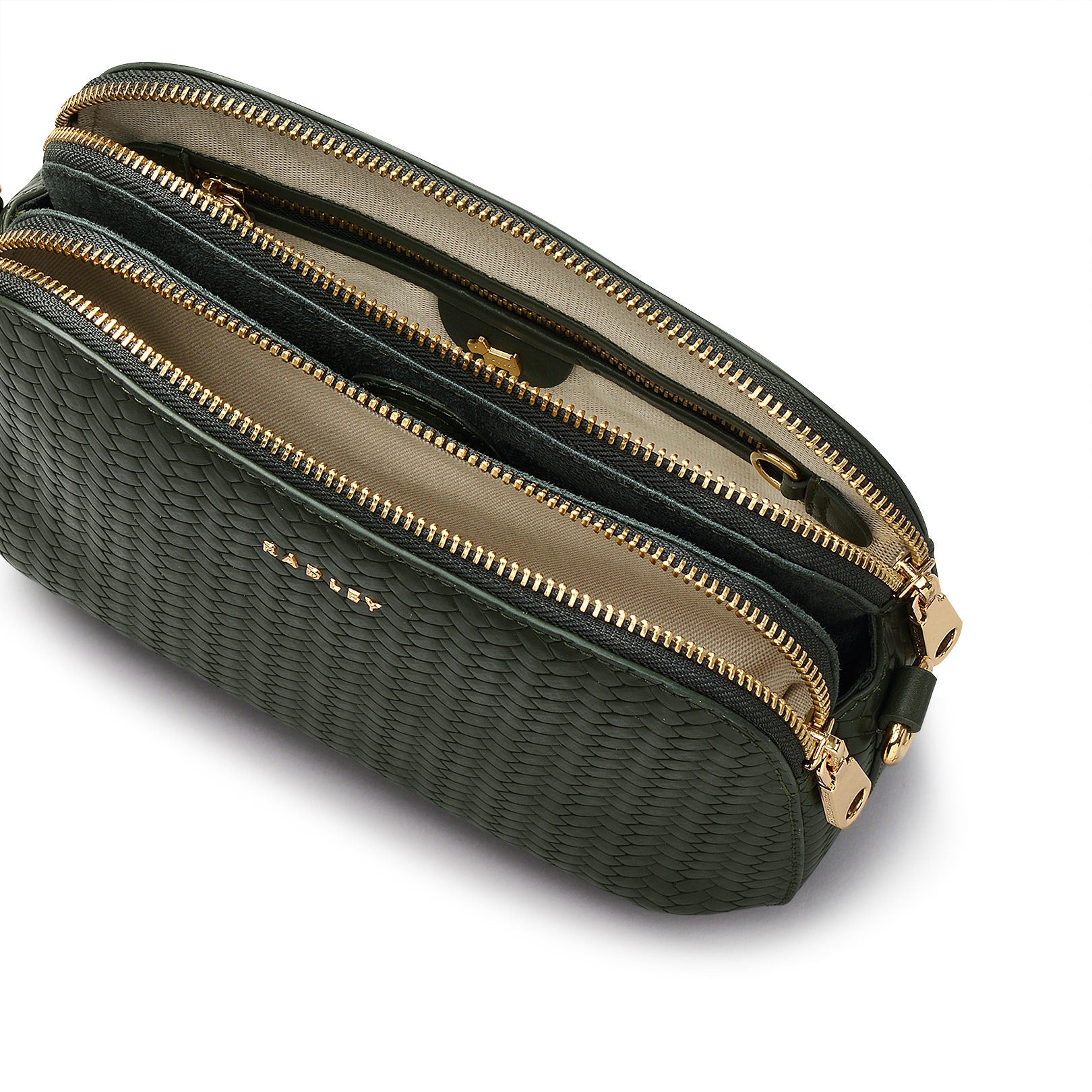 Dukes Place Leather Medium Ziptop Crossbody Bag in Racing Green - H2123302