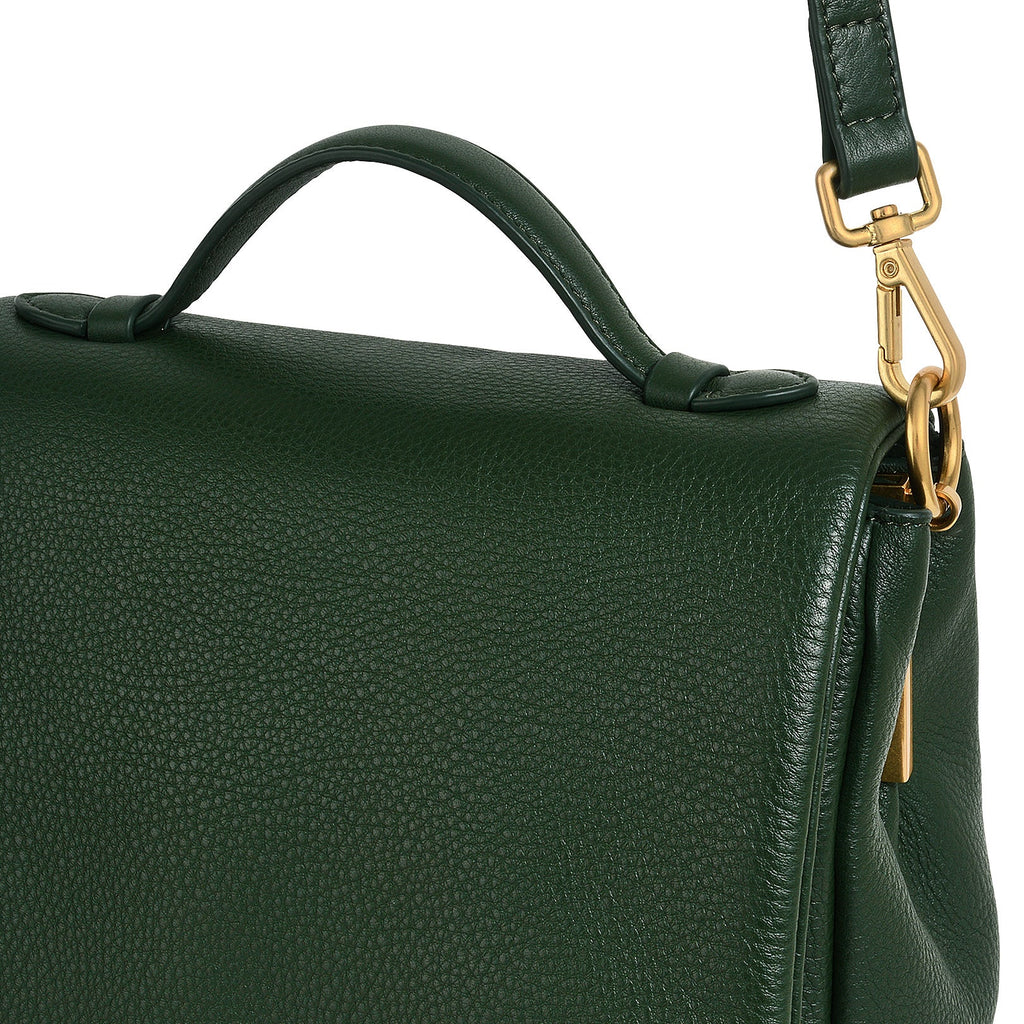 Weston Street Leather Small Flapover Crossbody Bag in Racing Green - H2128302