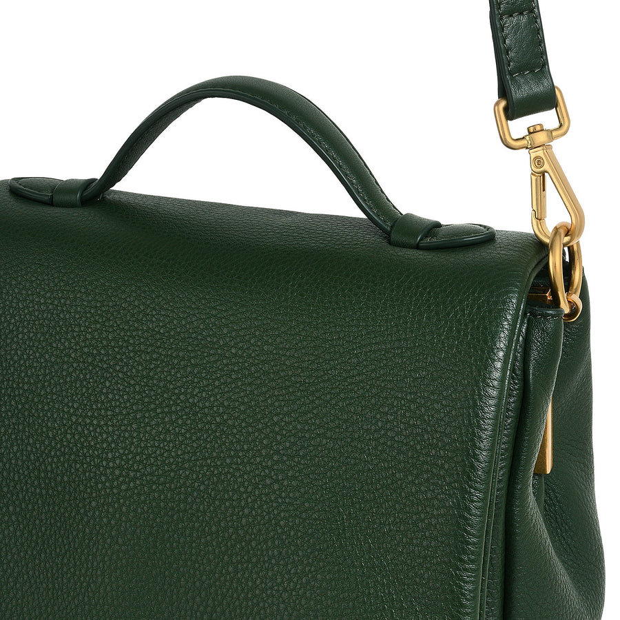 Weston Street Leather Small Flapover Crossbody Bag in Racing Green - H2128302