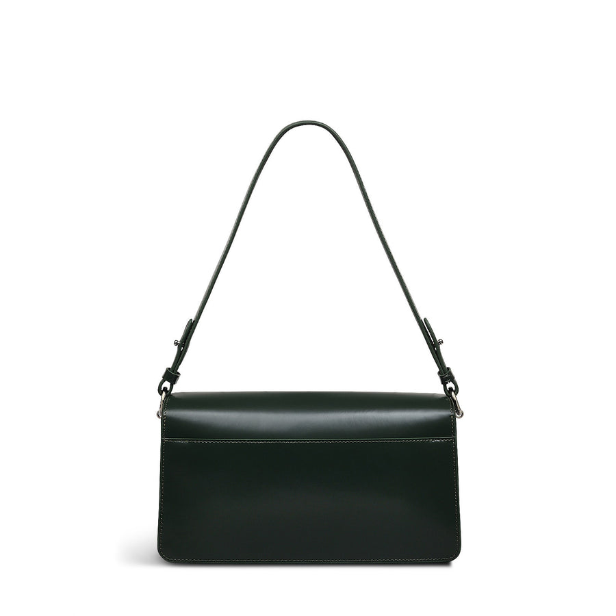 Leather Lane Leather Medium Flapover Shoulder Bag in Racing Green - H2132302