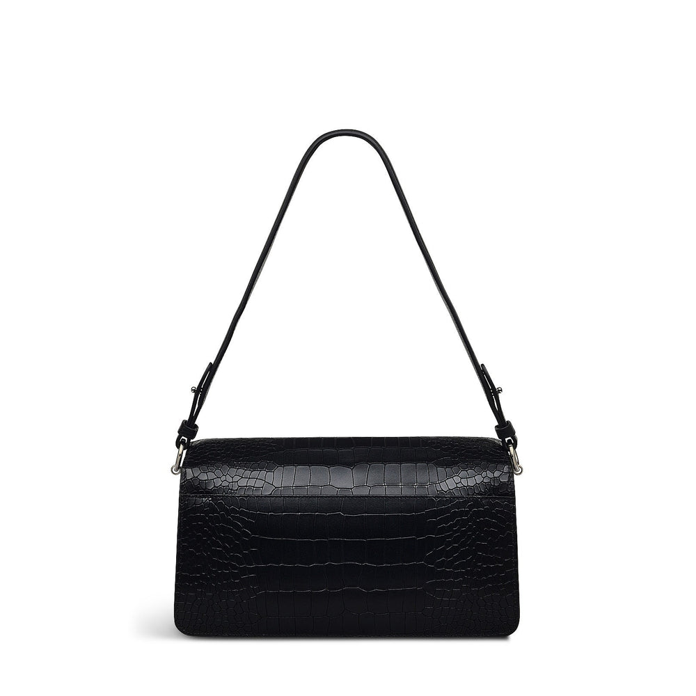 Leather Lane Leather Medium Flapover Shoulder Bag in Black - H2133001