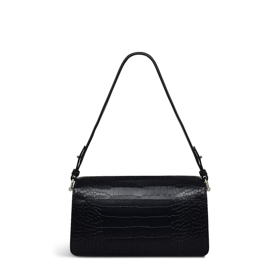 Leather Lane Leather Medium Flapover Shoulder Bag in Black - H2133001