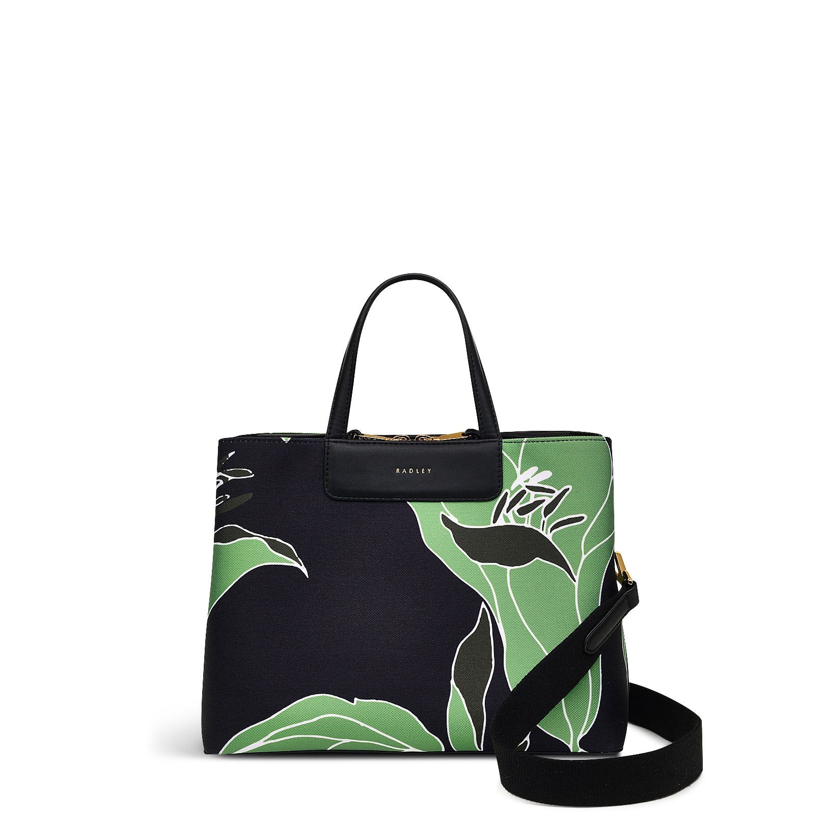 Southwell Gardens Fabric Medium Ziptop Satchel Bag in Black - H2142001