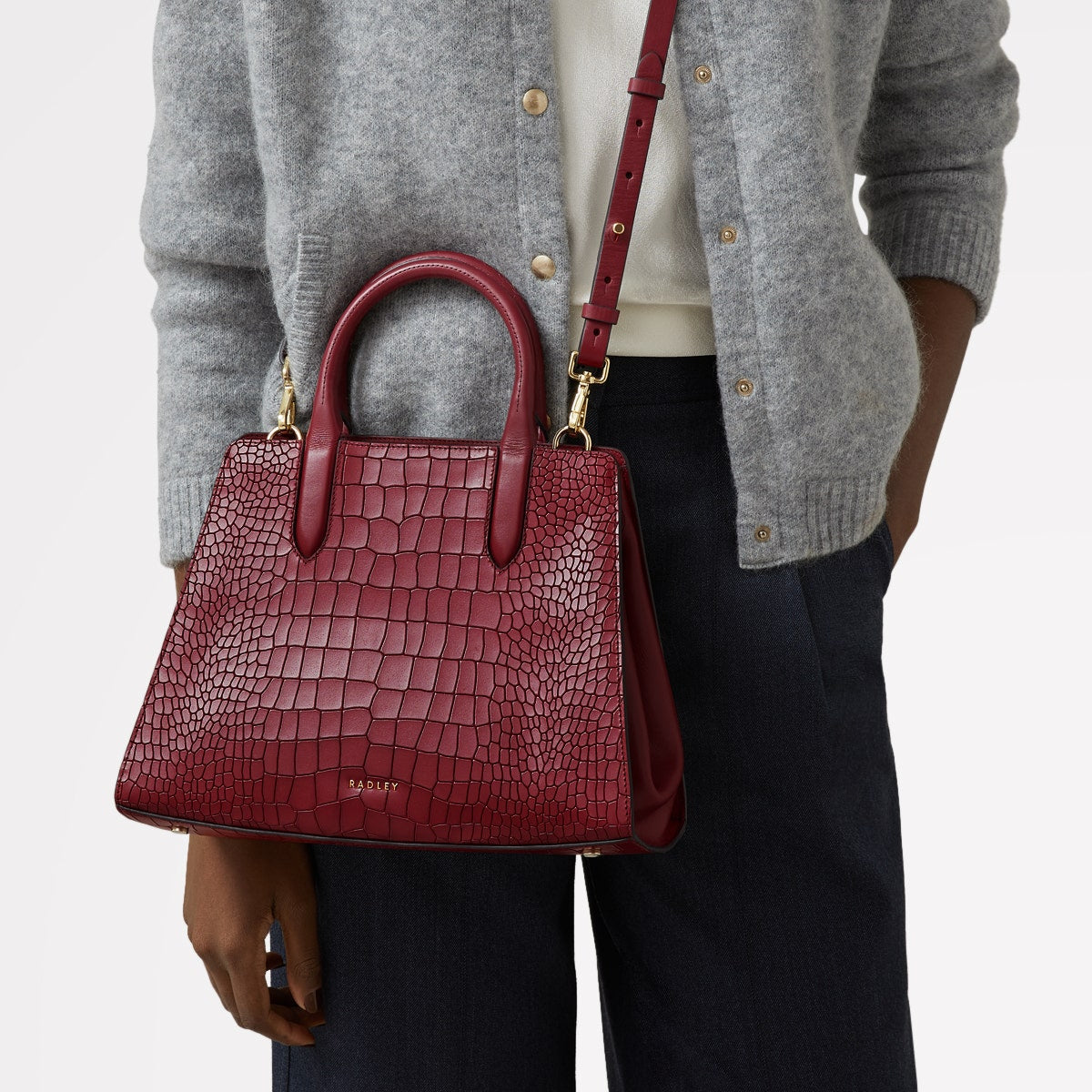 Glasshouse Leather Medium Satchel Multiway Bag in Cranberry - H2150604