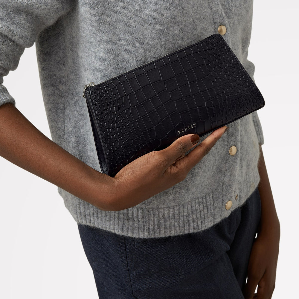 Glasshouse Leather Small Ziptop Clutch Bag in Black - H2153001