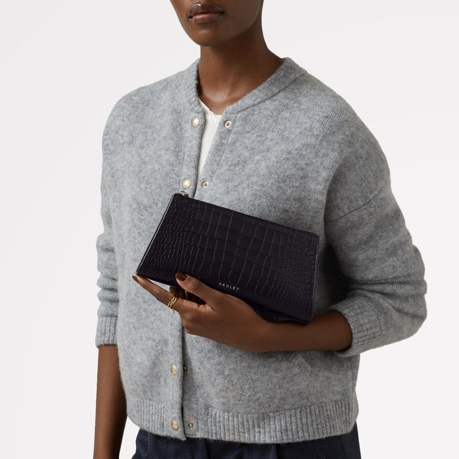 Glasshouse Leather Small Ziptop Clutch Bag in Black - H2153001