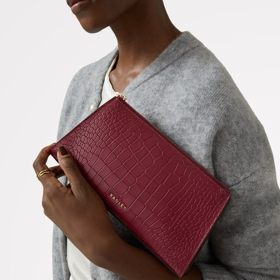 Glasshouse Leather Small Ziptop Clutch Bag in Cranberry - H2154604