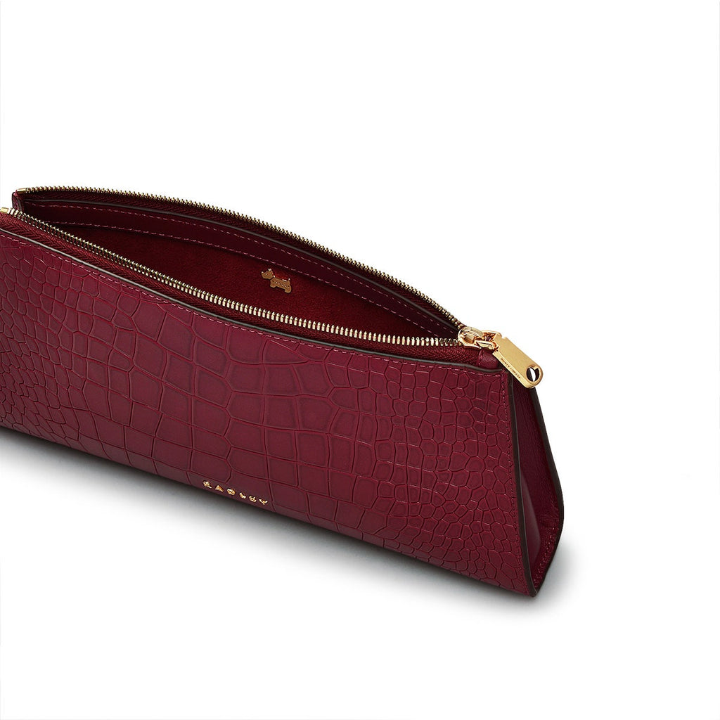 Glasshouse Leather Small Ziptop Clutch Bag in Cranberry - H2154604