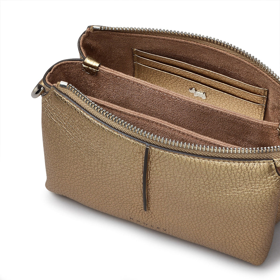 Hillgate Place Leather Mini Ziptop Crossbody Bag in Icy Gold - H2158717