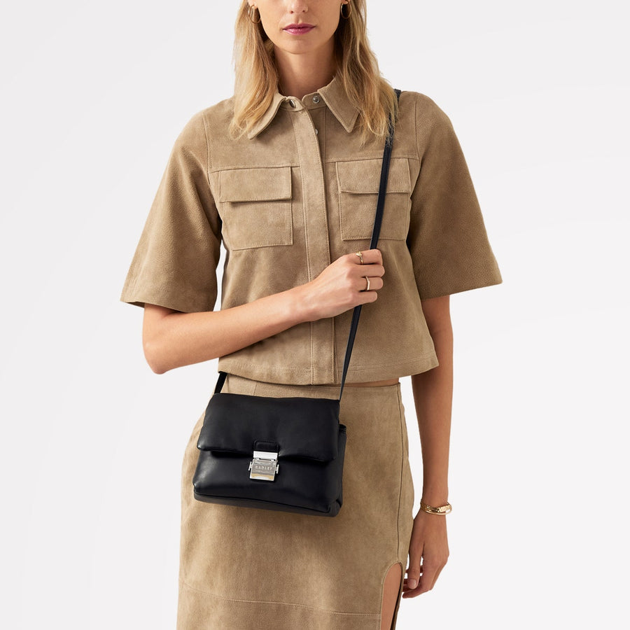 Bond Court Leather Small Flapover Crossbody Bag in Black - H2159001